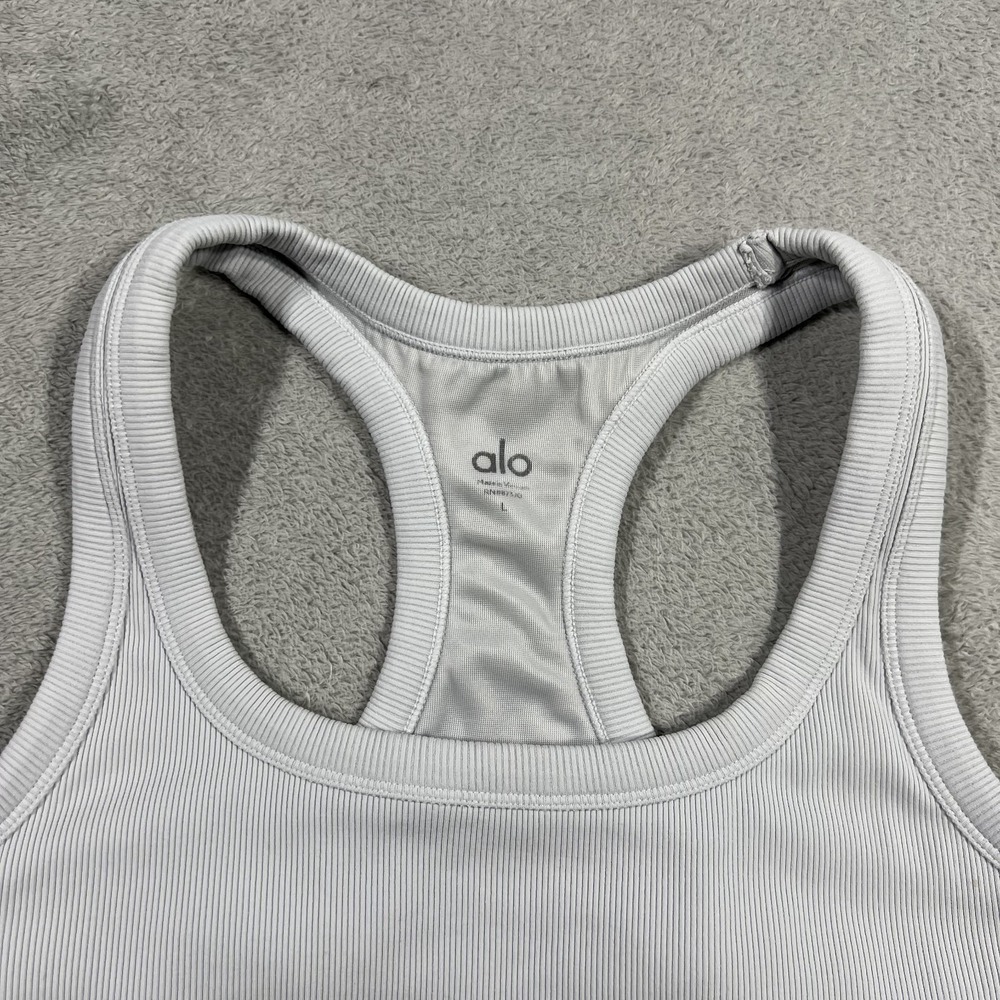 Alo Yogo Tank Top Shirt Womens Large Ribbed Racerback Gray Gym Workout Athletic - Picture 3 of 11